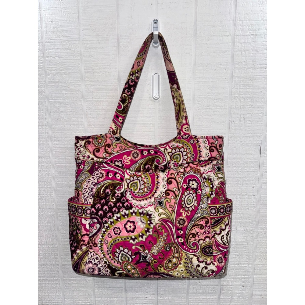 Vera Bradley Tote Bag Women Pink Plum Crazy Paisley Quilted Cotton Large OS